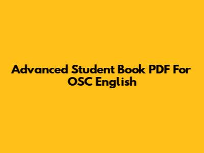 Advanced Student Book PDF For OSC English