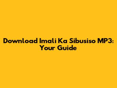 Download Imali Ka Sibusiso MP3: Your Guide