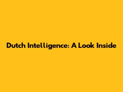 Dutch Intelligence: A Look Inside