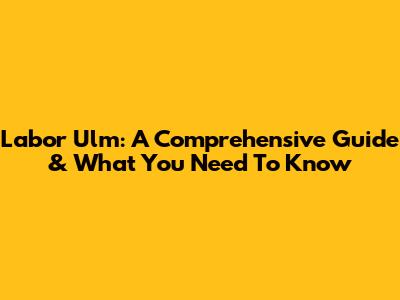 Labor Ulm: A Comprehensive Guide & What You Need To Know