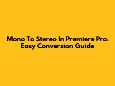 Mono To Stereo In Premiere Pro: Easy Conversion Guide
