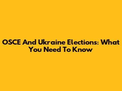 OSCE And Ukraine Elections: What You Need To Know