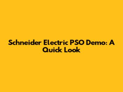 Schneider Electric PSO Demo: A Quick Look