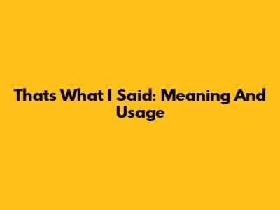 That's What I Said: Meaning And Usage