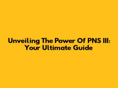 Unveiling The Power Of PNS III: Your Ultimate Guide